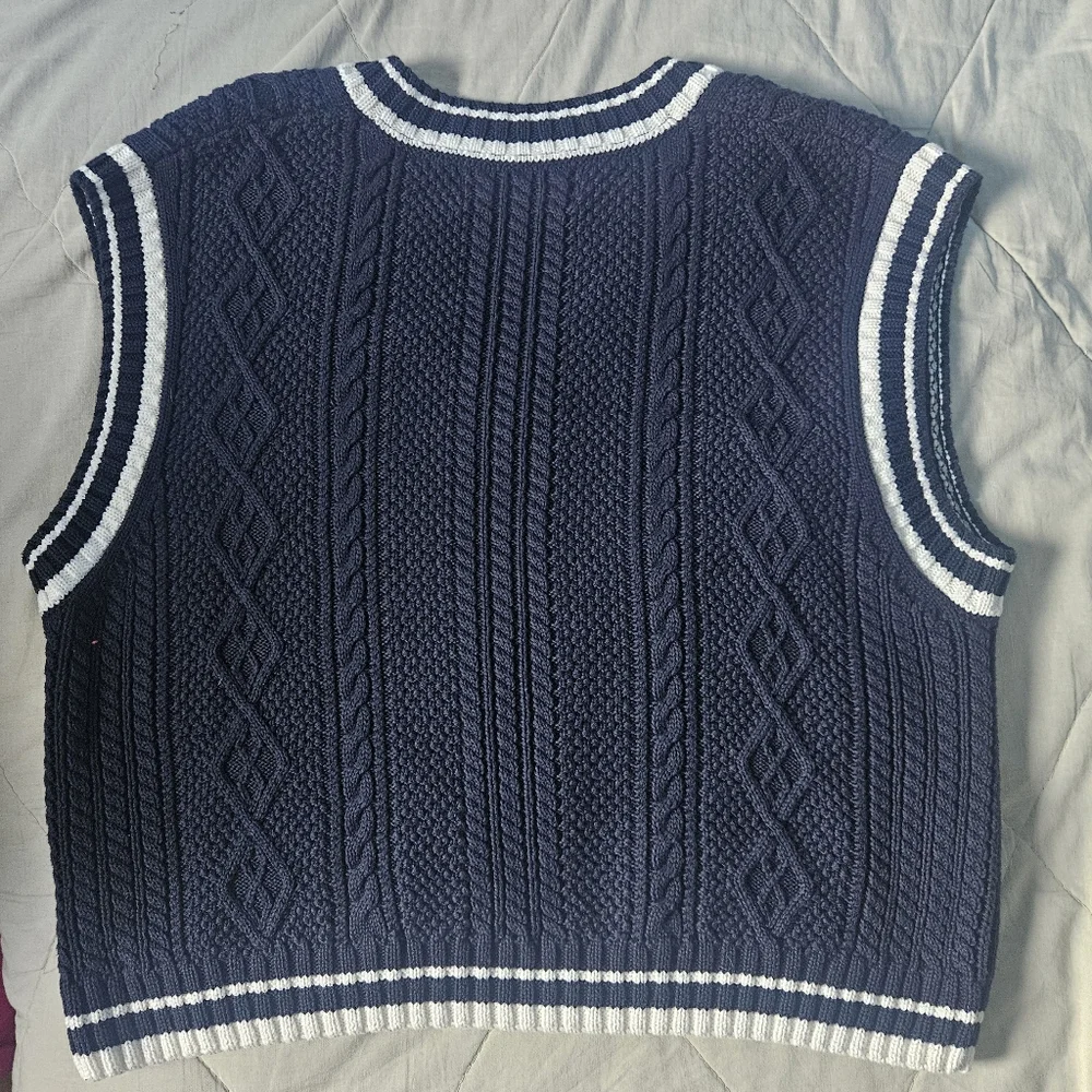 OVO x UofT Women's Cable Knit Sweater Vest Navy White 100% Cotton Large - Picture 6 of 8